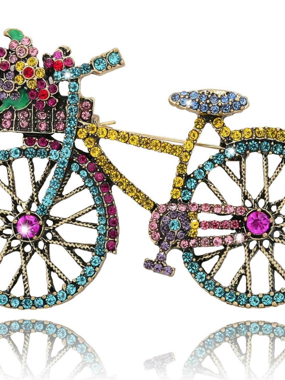 Multicolor Crystal Bicycle Brooch Pin - Picture 2 of 7